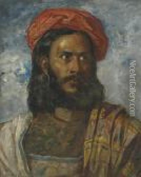 Portrait Of A Man, Bust-length, In Moorish Costume Oil Painting - William James Muller