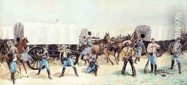 Attack On The Supply Train Oil Painting - Frederic Remington