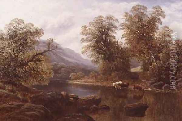 Landscape with a River and Cattle Oil Painting - William Mellor
