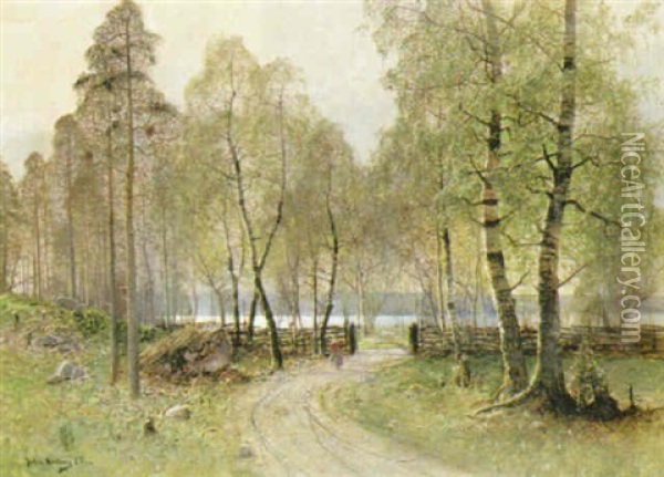 Pa Vag I Sommarhagen Oil Painting - Johan Kindborg