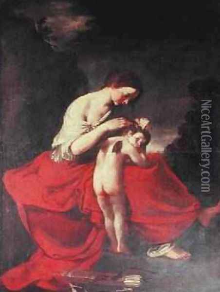 Venus combing Cupids Hair Oil Painting - Giovanni Giovanni da San (Mannozzi)