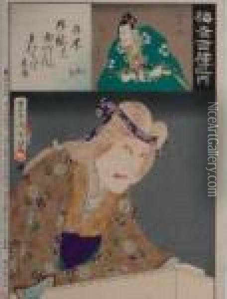 Baiko Hyakushu No Uchi (cento Ruoli Dell'attore Onoe Baiko), 1983 Oil Painting - Toyohara Kunichika