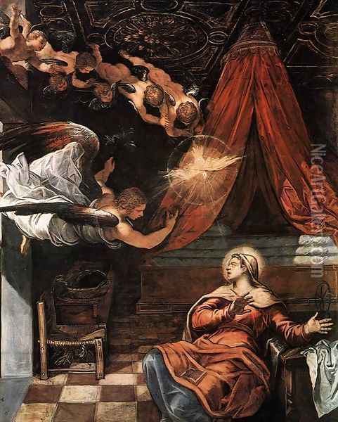 The Annunciation (detail) Oil Painting - Jacopo Tintoretto (Robusti)