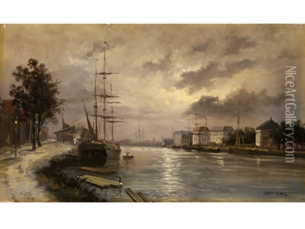 Winterlicher Hafen Oil Painting - Jules Achille Noel