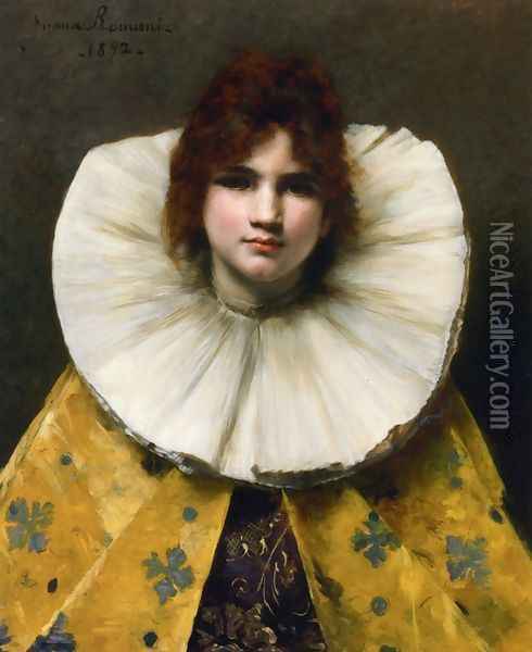 Young Girl with a Ruffled Collar Oil Painting - Juana Romani