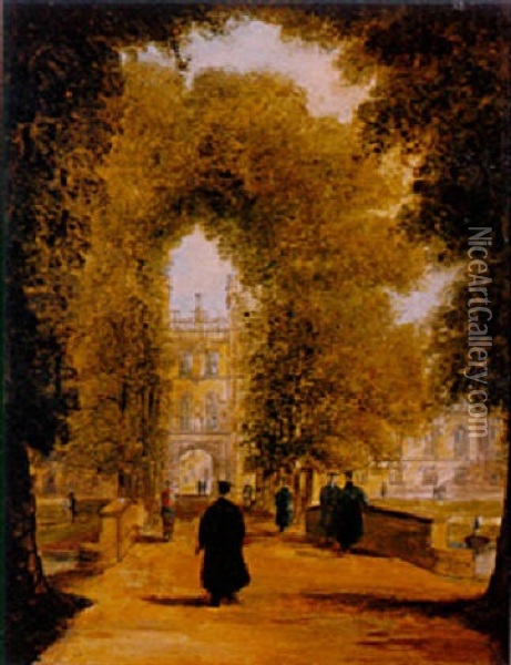 The Entrance Gateway To Kings Courts, Trinity College Cambridge Oil Painting - Richard Bankes Harraden