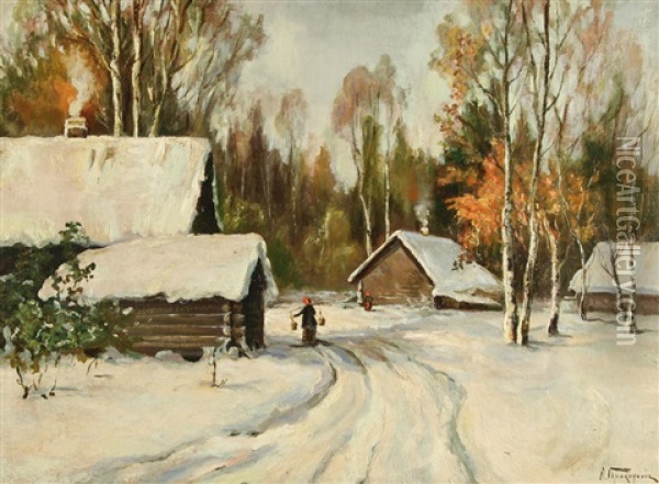 Early Winter In The Village Oil Painting - Aleksei Matveevich Prokofiev