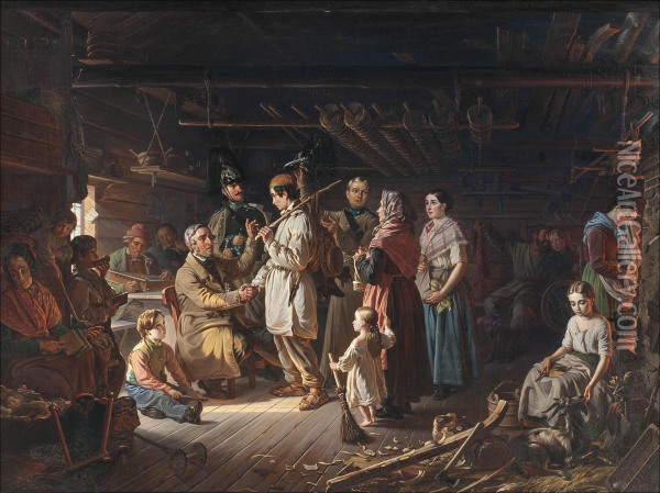 Pestinotto Hamalaisessa Talonpoikaistuvassa Oil Painting - Robert Wilhelm Ekman