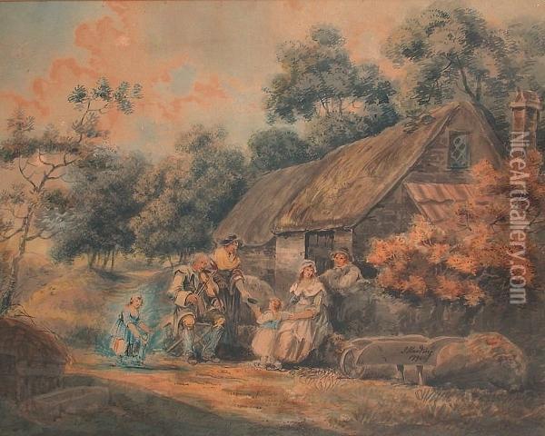 The Blind Fiddler; Wayside Rest Oil Painting - John Harding