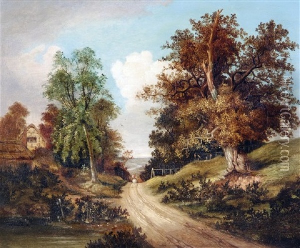 Rural Landscape With Figure On Horseback In A Lane Oil Painting - John Berney Ladbrooke
