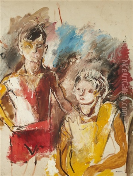 Jacqueline Et Son Frere Oil Painting - Charles Dufresne
