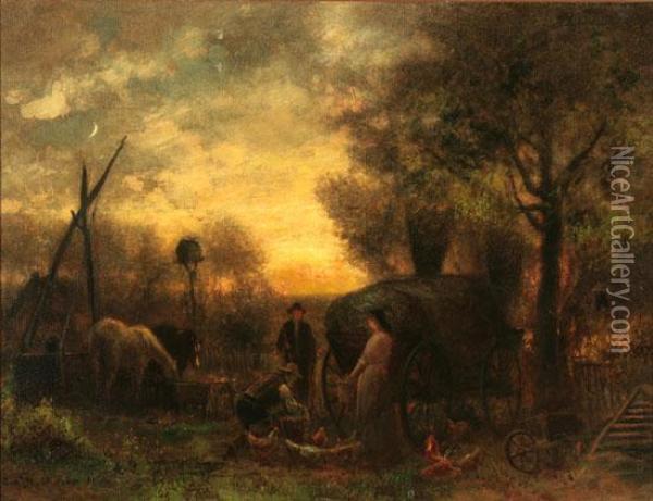End Of The Day At The Farm Oil Painting - Charles Henry Miller