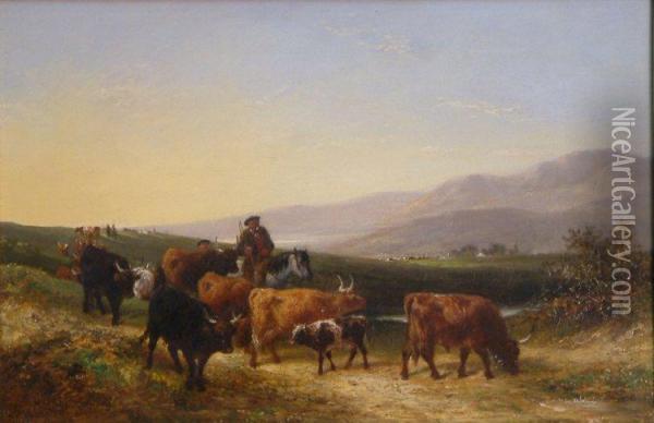 Cattle Drovers In The Highlands Oil Painting - Aster R.C. Corbould