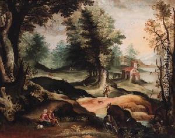 A Landscape With The Rest On The Flight Into Egypt Oil Painting - Paolo Fiammingo