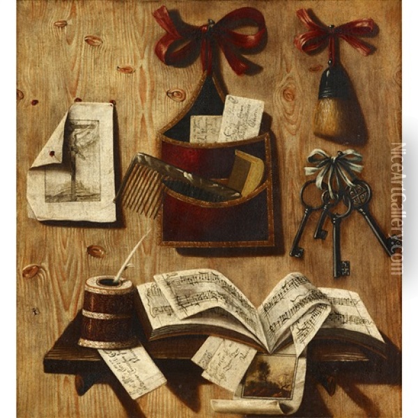 A Trompe L'oeil Still Life Oil Painting - Andrea Domenico Remps