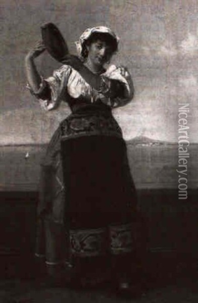 Tanzende Suditalienerin, Im Hintergrund Vesuvius Oil Painting - Jan Baptist Huysmans