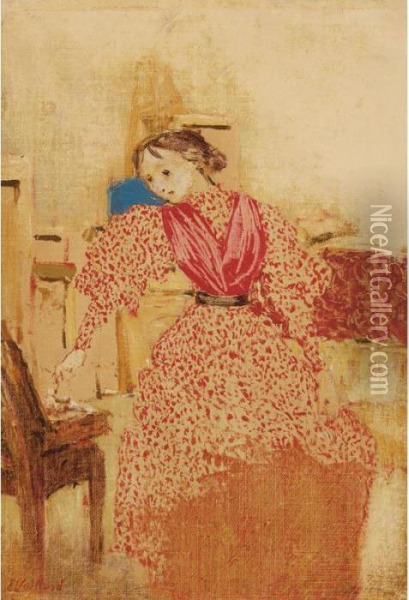 Demoiselle En Rouge Oil Painting - Jean-Edouard Vuillard