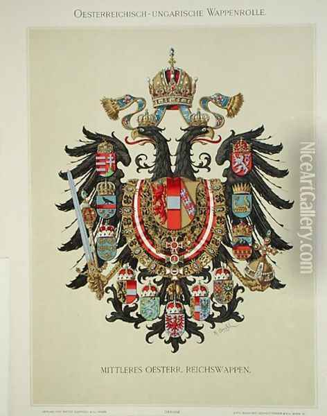 Plate with the coat of arms of the Austro-Hungarian Empire, from Heraldischer Atlas by the artist, 1899 Oil Painting - Strohl, Hugo Gerard