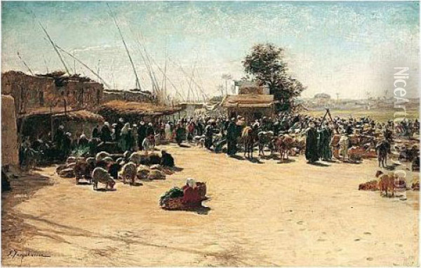 An Egyptian Market Oil Painting - Joseph Farquharson