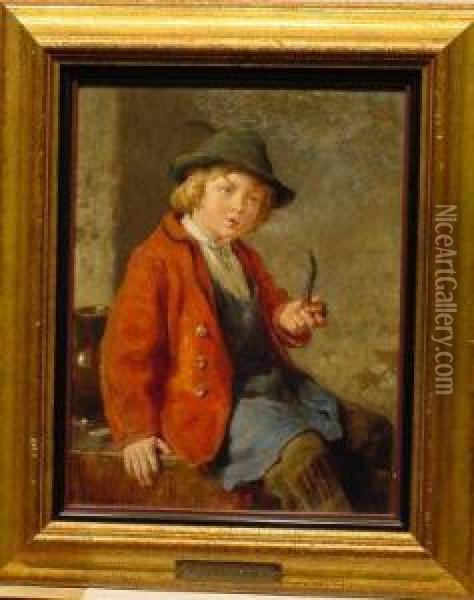Boy With Pipe Oil Painting - Felix Schlesinger