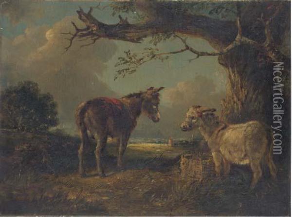 Two Donkeys In A Landscape Oil Painting - Edward Robert Smythe