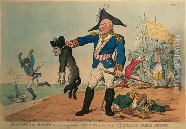 Blucher the Brave 1742-1819 Extracting the Groan of Abdication from the Corsican Bloodhound, Napoleon Oil Painting - Thomas Rowlandson