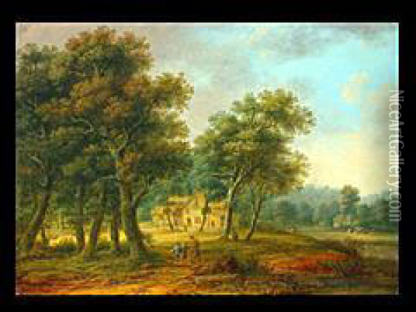 Waldlandschaft Mit Personen Und Kuhen Oil Painting - Franz Joseph Manskirch