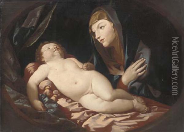 The Madonna And Child, In A Feigned Oval Oil Painting - Francesco Giovanni Gessi