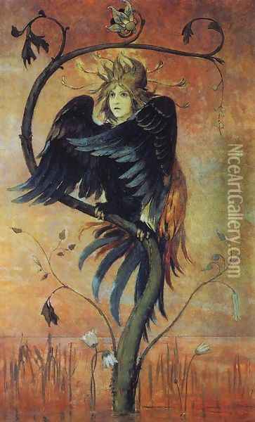 Gamayun, The prophetic bird, 1897 Oil Painting - Viktor Vasnetsov