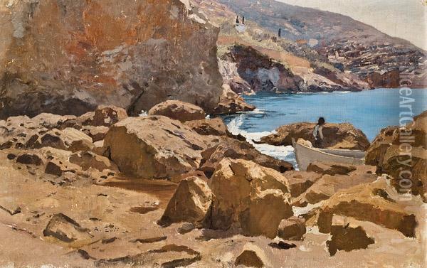 Fischer In Einer Bucht An Der Riviera Oil Painting - Alfred Zoff