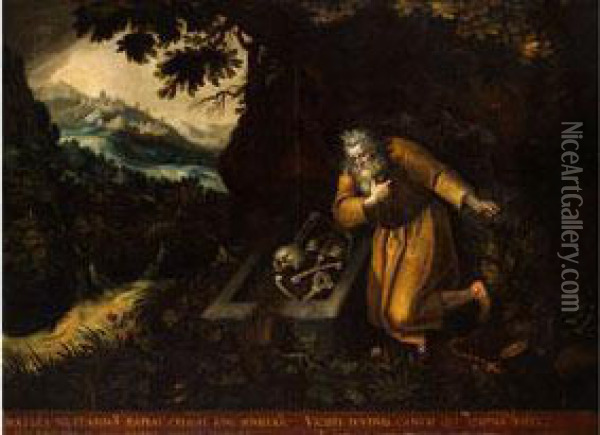 Jacob Der Eremit An Einem Sarkophag Kniend Oil Painting - Daniel De Vos