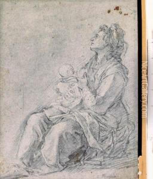 A Seated Woman Holding A Baby Oil Painting - Bernardino Barbatelli Poccetti