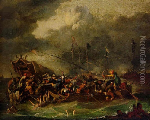 A Seabattle Between Turks And Europeans (battle Of Lepanto?) Oil Painting - Johannes Lingelbach
