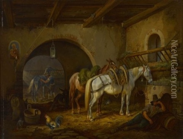 Sudlandischer Pferdestall Oil Painting - Johann Adam Klein