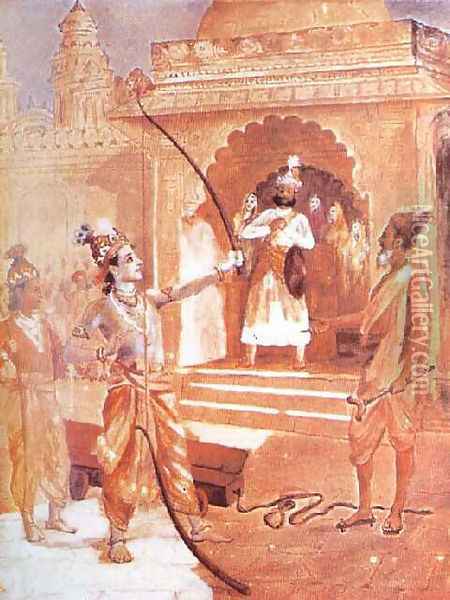 Sri Rama Breaking the Bow Oil Painting - Raja Ravi Varma