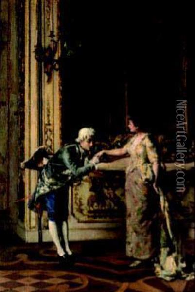 Il Baciamano A Villa Clerici Oil Painting - Giuseppe Barbaglia