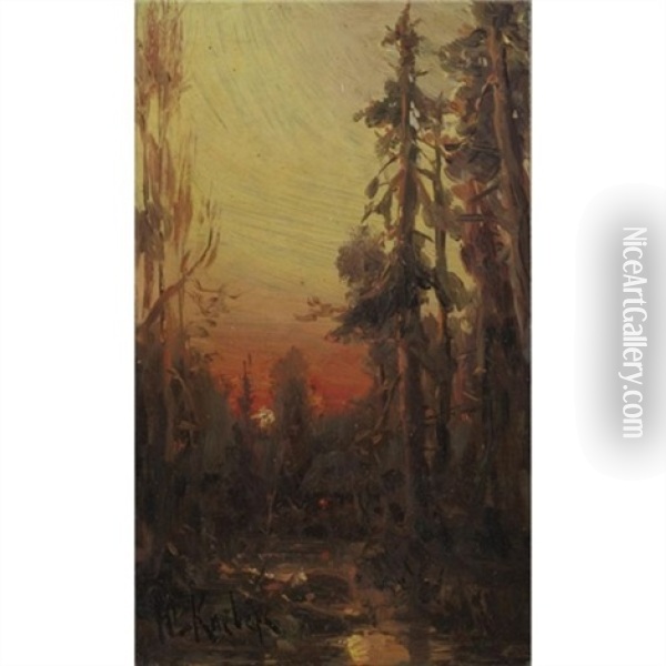 A Forest At Sunset Oil Painting - Yuliy Yulevich (Julius) Klever