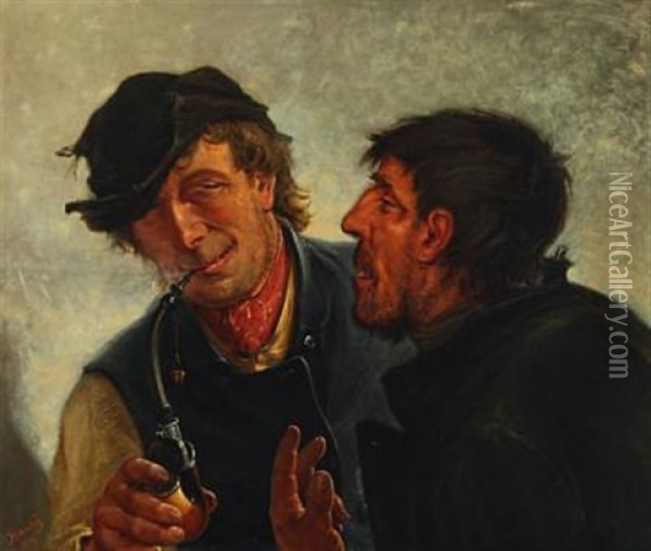 Two Southeuropean Men In Conversation Oil Painting - Harald-Adof-Nikolaj Jerichau