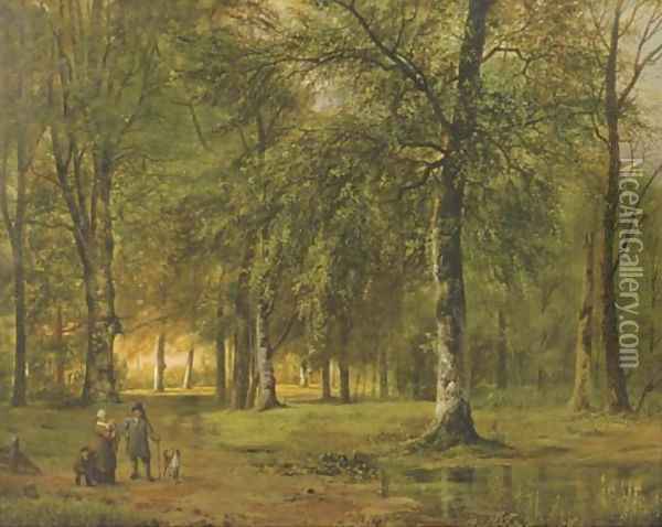 A view of a park with figures Oil Painting - Barend Cornelis Koekkoek