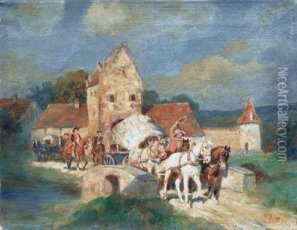 Pferdefuhrwerk Auf Einer Brucke Oil Painting - Wilhelm Velten