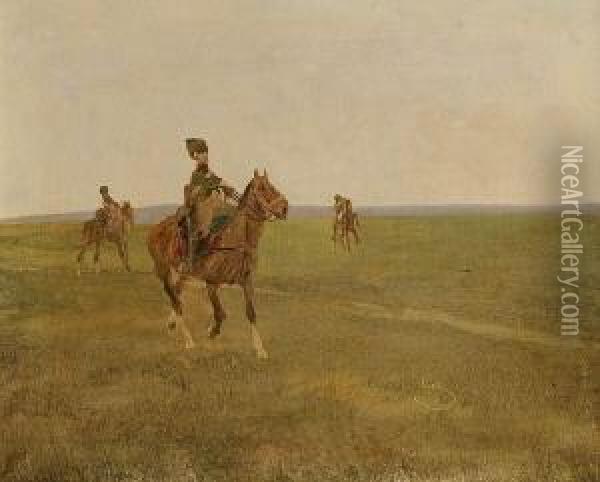 Reitende Kosaken. Oil Painting - Wilhelm Schreuer