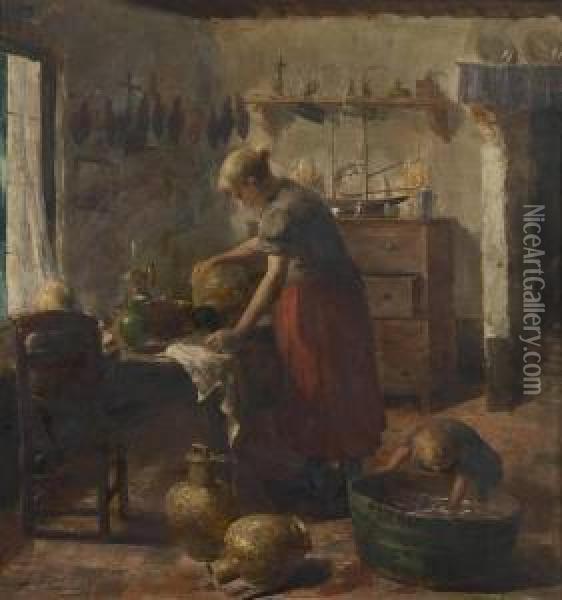 Travaux Domestiques Oil Painting - Frans Mortelmans
