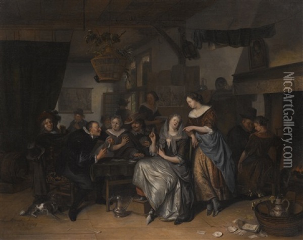 A Tavern Interior With Card Players Oil Painting - Richard Brakenburg