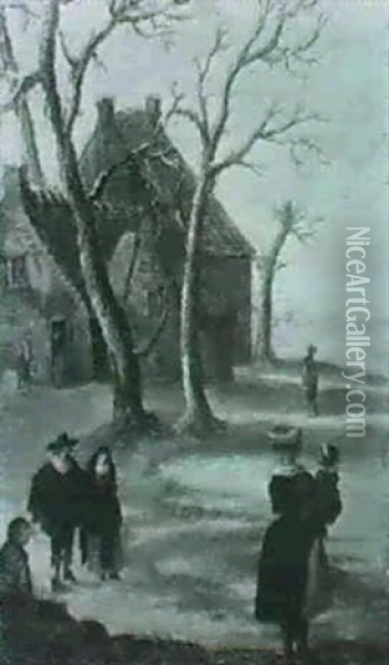 Personnages Dans Un Paysage D'hiver Oil Painting - Barent Avercamp