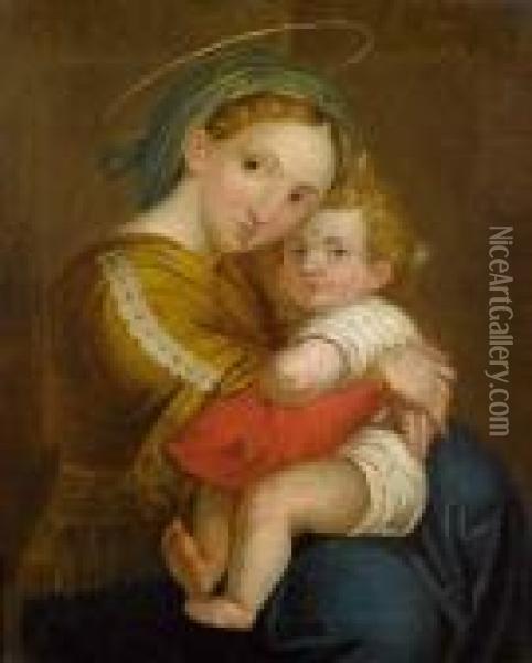 Maria Mit Kind. Oil Painting - Raphael (Raffaello Sanzio of Urbino)