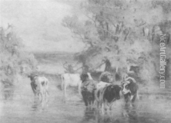 Cows At The River Oil Painting - William Henry Howe