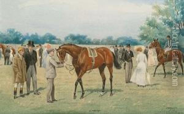 Lemberg And Greenback Before The
 Race; Lemberg And Greenback Leading The Parade To The Start Oil Painting - Isaac Cullin