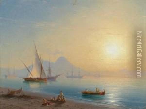 Golf Von Neapel Mit Blick Auf Den Vesuv. 1873. Oil Painting - Ivan Konstantinovich Aivazovsky