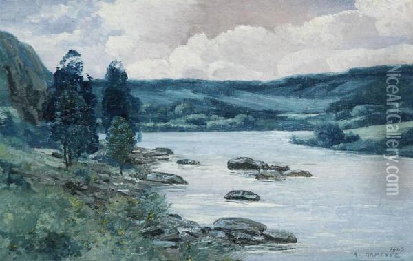 River Landscape Oil Painting - Adolphe Jean Hamesse