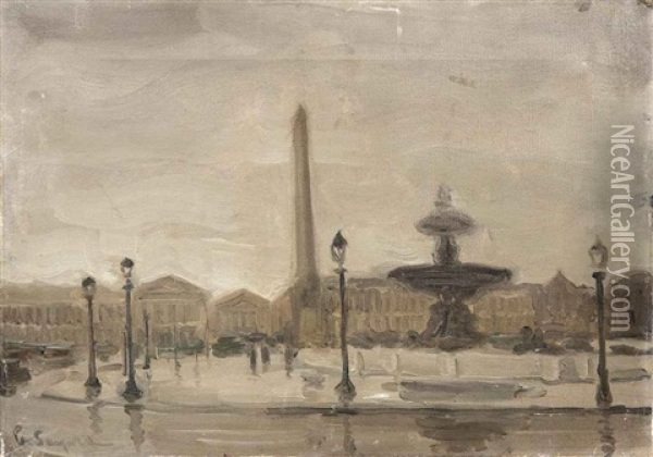 Place De La Concorde (+ Bois De Bologne; 2 Works) Oil Painting - Charles Sayers